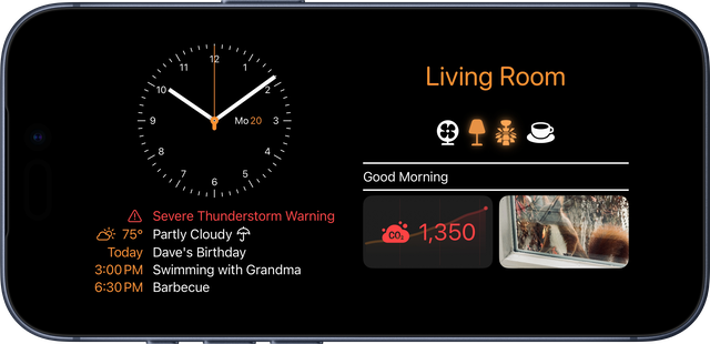 The dashboard screenshot on an iPhone held sideways, seen head on