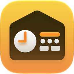 The Wallflower app icon: a clock and a row of controls on a panel, inside a house on an orange square