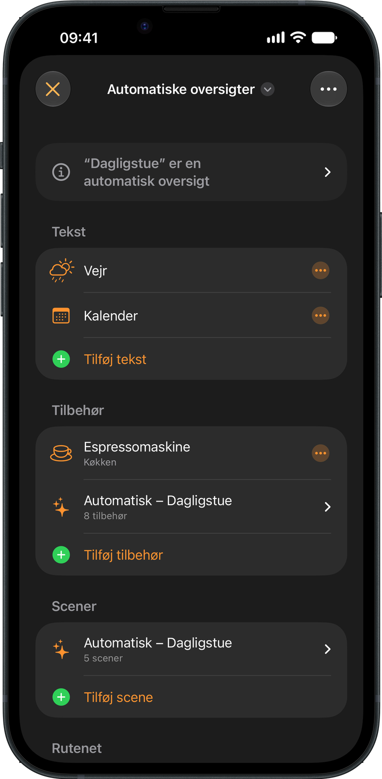 Wallflowers oversigtseditor på en iPhone med teksterne, tilbehøret og scenerne på en oversigt