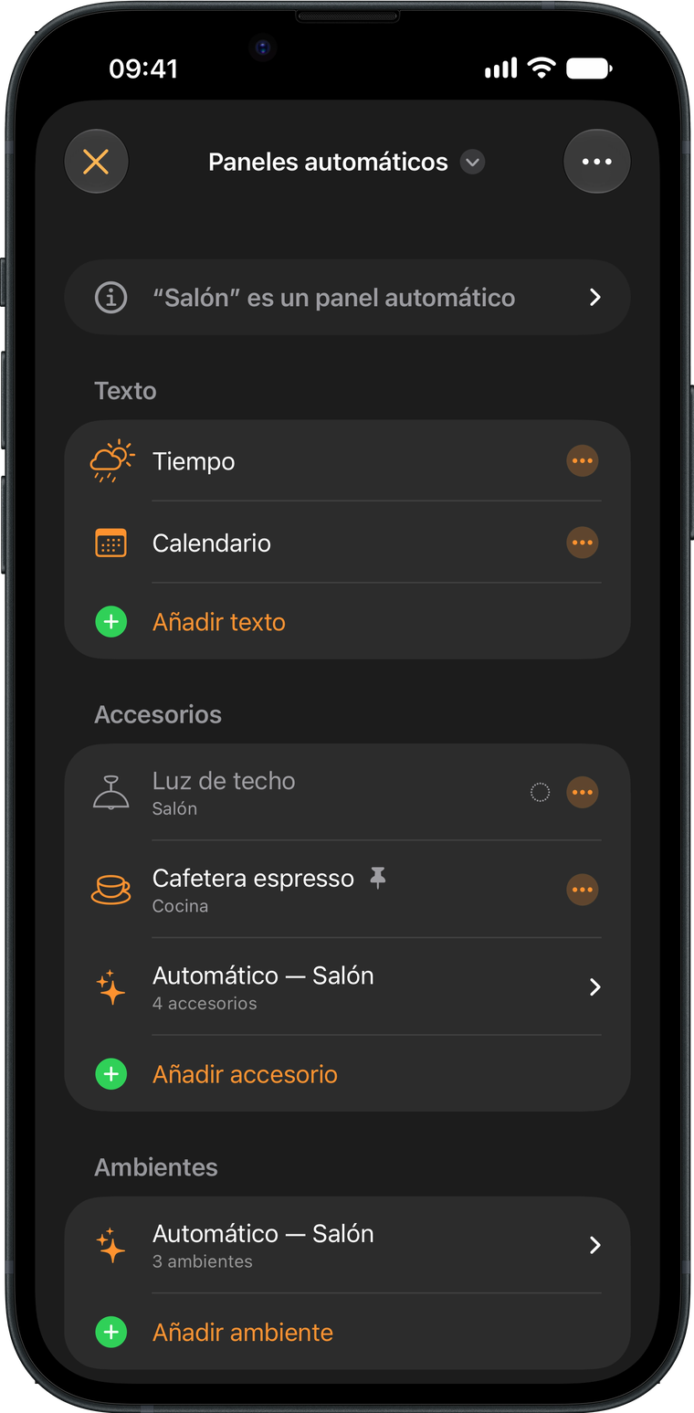 El editor de paneles de Wallflower en un iPhone, con los textos, los accesorios y los ambientes de un panel