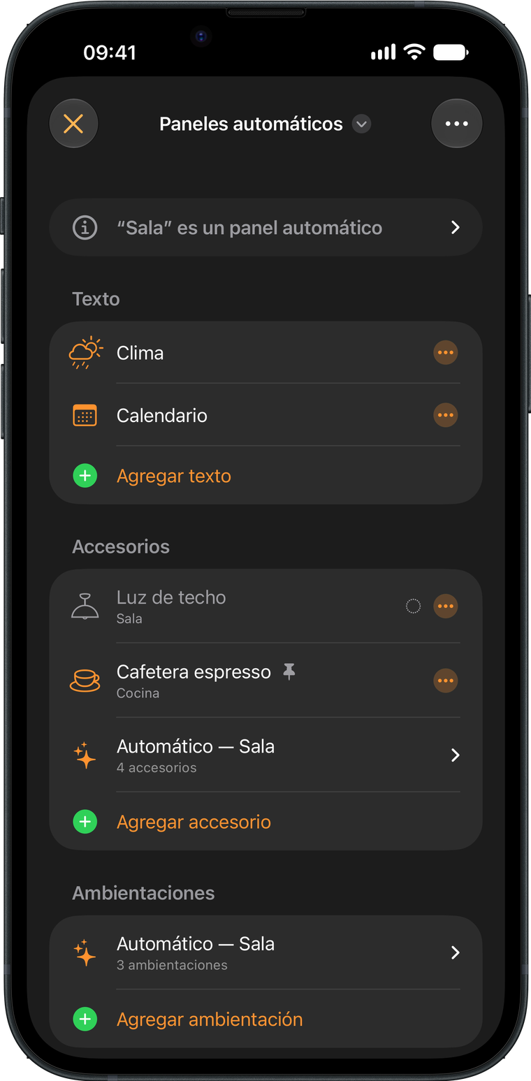 El editor de paneles de Wallflower en un iPhone, con los textos, los accesorios y las ambientaciones de un panel