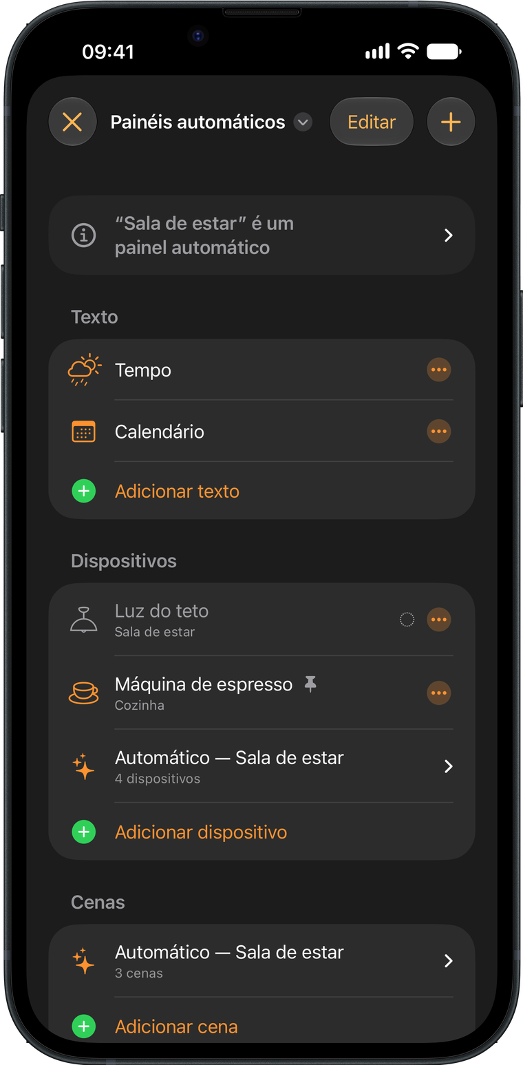 O editor de painéis do Wallflower em um iPhone, com os textos, os acessórios e as cenas de um painel